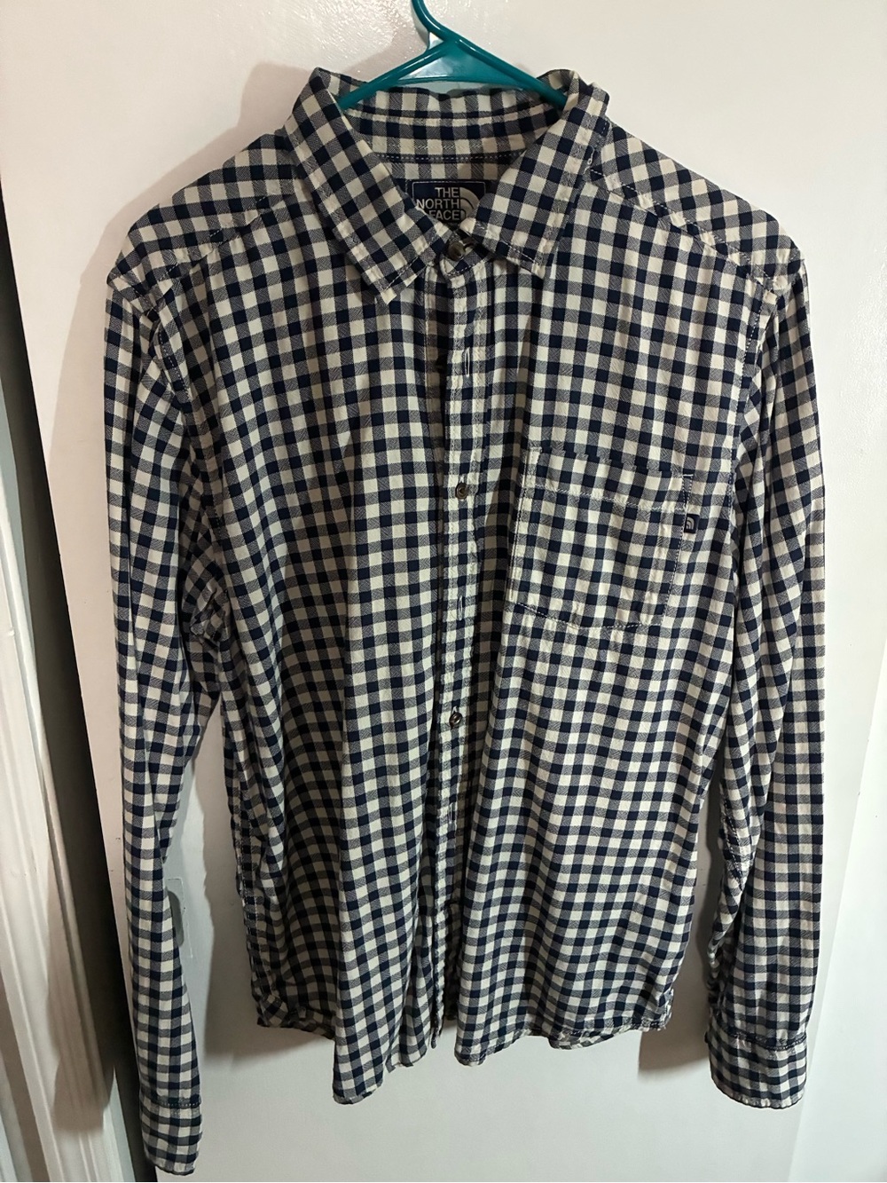 The North Face Men’s Navy and White Gingham Button-Down Shirt